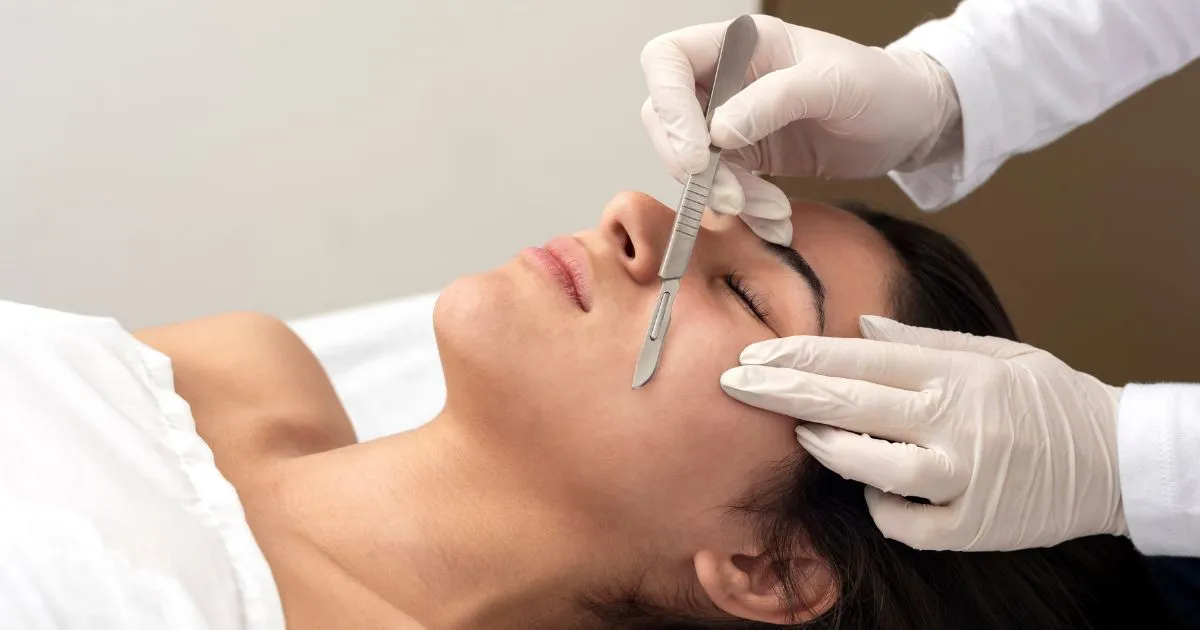 A woman receiving a dermaplaning treatment in Broomfield, CO